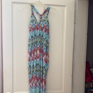 Pink Rose Multicolor Maxi Dress, Size Small